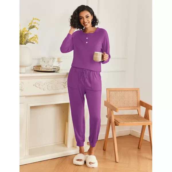 imageEkouaer Womens Pajamas Long Sleeve Jogger Sets Comfy Pjs Soft Loungewear 2 Piece Lounge Sets with Pockets SXXLPurple