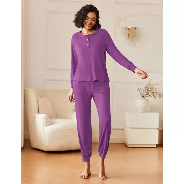 imageEkouaer Womens Pajamas Long Sleeve Jogger Sets Comfy Pjs Soft Loungewear 2 Piece Lounge Sets with Pockets SXXLPurple