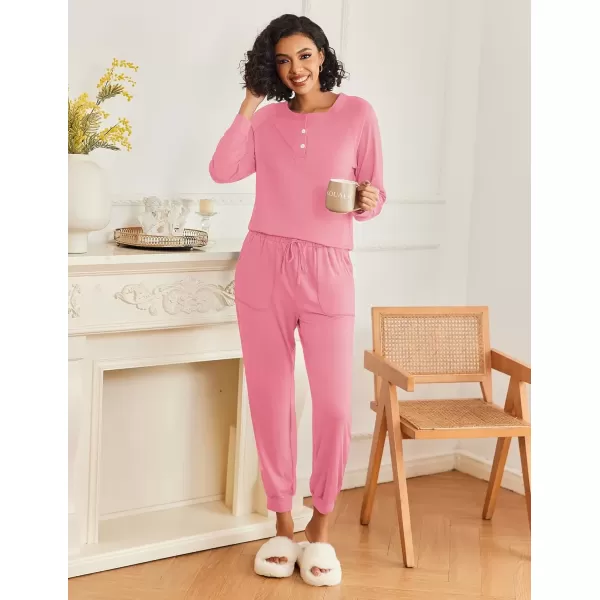 imageEkouaer Womens Pajamas Long Sleeve Jogger Sets Comfy Pjs Soft Loungewear 2 Piece Lounge Sets with Pockets SXXLRose