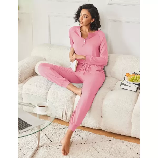 imageEkouaer Womens Pajamas Long Sleeve Jogger Sets Comfy Pjs Soft Loungewear 2 Piece Lounge Sets with Pockets SXXLRose
