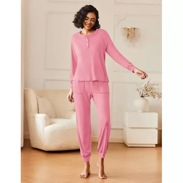 imageEkouaer Womens Pajamas Long Sleeve Jogger Sets Comfy Pjs Soft Loungewear 2 Piece Lounge Sets with Pockets SXXLRose