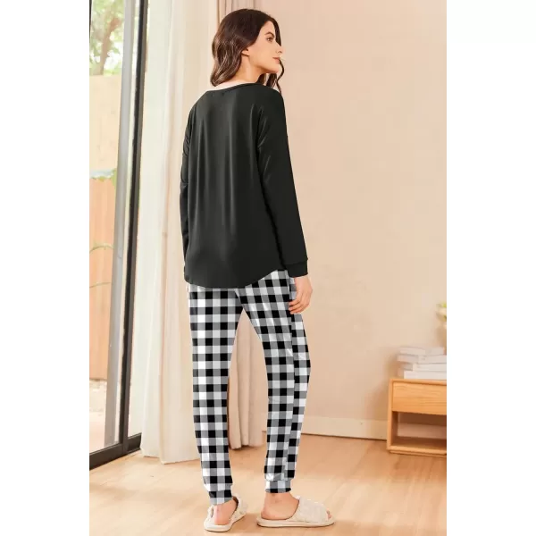 imageEkouaer Womens Pajamas Set Long Sleeve Christmas PJ Sets Soft Lounge Set for Women Sleepwear Joggers with PocketsBlack Plaid