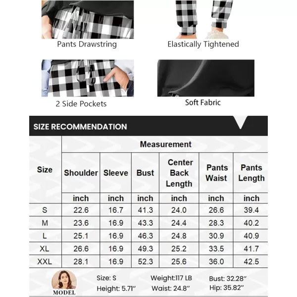 imageEkouaer Womens Pajamas Set Long Sleeve Christmas PJ Sets Soft Lounge Set for Women Sleepwear Joggers with PocketsBlack Plaid