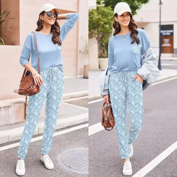 imageEkouaer Womens Pajamas Set Long Sleeve Christmas PJ Sets Soft Lounge Set for Women Sleepwear Joggers with PocketsBlue Flowers