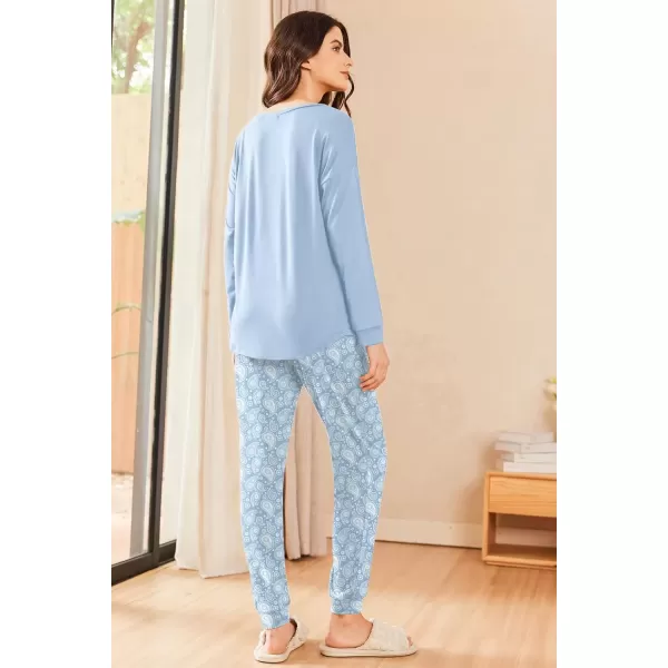 imageEkouaer Womens Pajamas Set Long Sleeve Christmas PJ Sets Soft Lounge Set for Women Sleepwear Joggers with PocketsBlue Flowers