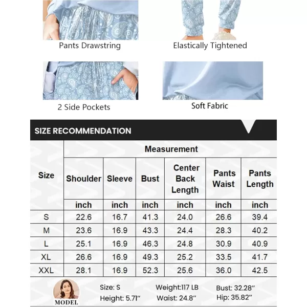 imageEkouaer Womens Pajamas Set Long Sleeve Christmas PJ Sets Soft Lounge Set for Women Sleepwear Joggers with PocketsBlue Flowers