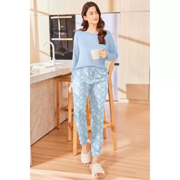 imageEkouaer Womens Pajamas Set Long Sleeve Christmas PJ Sets Soft Lounge Set for Women Sleepwear Joggers with PocketsBlue Flowers