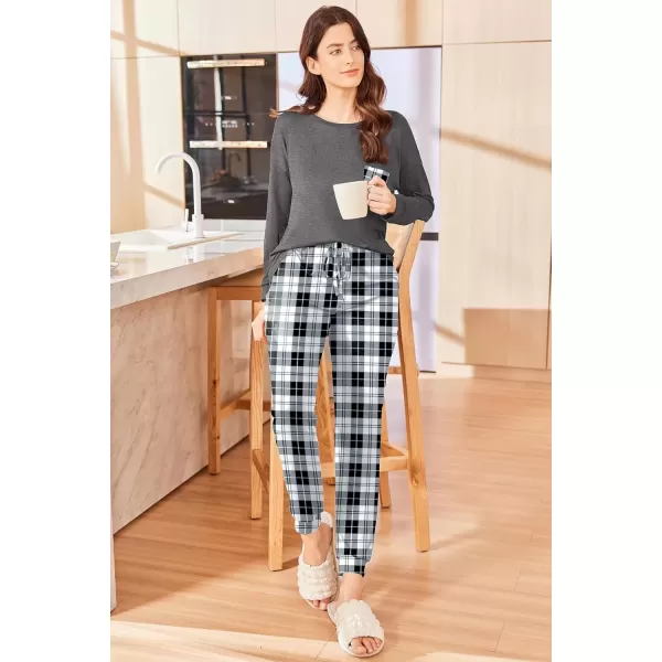 imageEkouaer Womens Pajamas Set Long Sleeve Christmas PJ Sets Soft Lounge Set for Women Sleepwear Joggers with PocketsGray Plaid