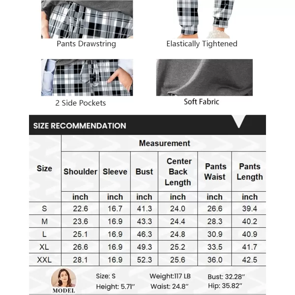 imageEkouaer Womens Pajamas Set Long Sleeve Christmas PJ Sets Soft Lounge Set for Women Sleepwear Joggers with PocketsGray Plaid