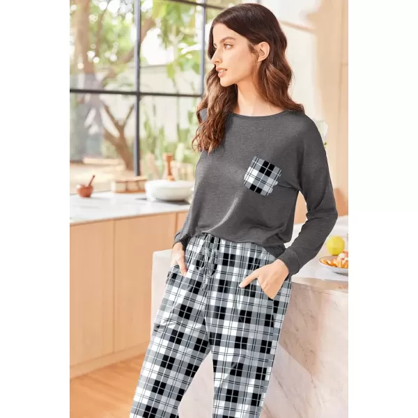 imageEkouaer Womens Pajamas Set Long Sleeve Christmas PJ Sets Soft Lounge Set for Women Sleepwear Joggers with PocketsGray Plaid