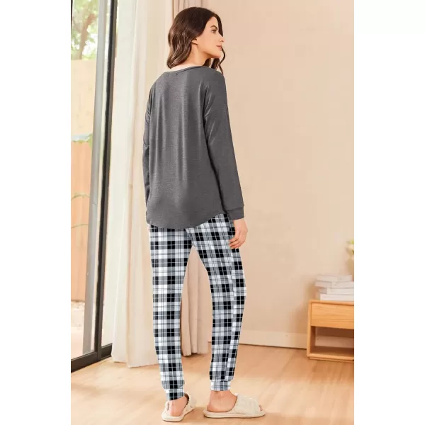 imageEkouaer Womens Pajamas Set Long Sleeve Christmas PJ Sets Soft Lounge Set for Women Sleepwear Joggers with PocketsGray Plaid