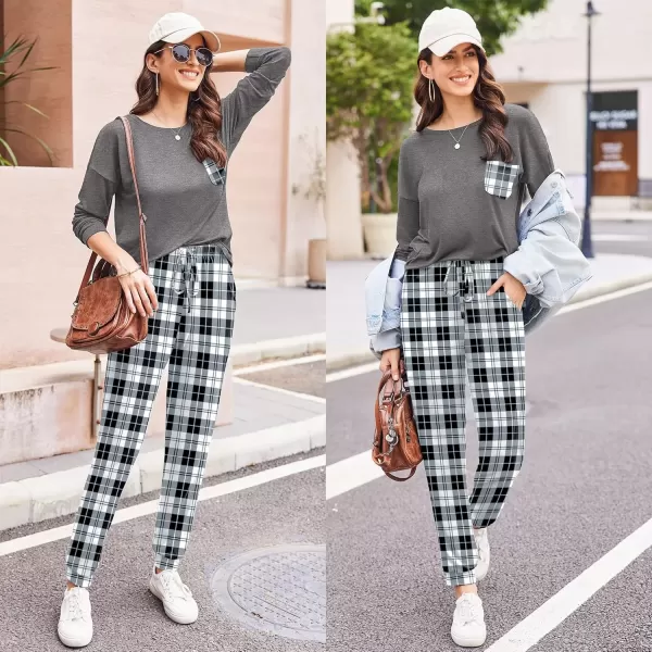 imageEkouaer Womens Pajamas Set Long Sleeve Christmas PJ Sets Soft Lounge Set for Women Sleepwear Joggers with PocketsGray Plaid