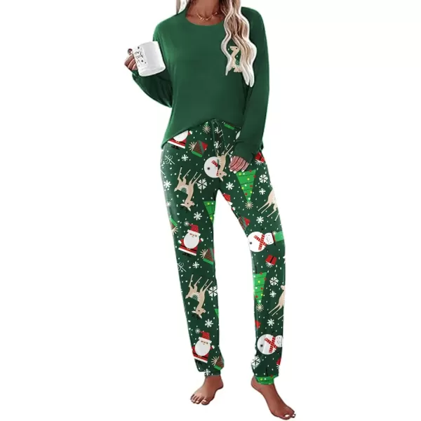 imageEkouaer Womens Pajamas Set Long Sleeve Christmas PJ Sets Soft Lounge Set for Women Sleepwear Joggers with PocketsGreen