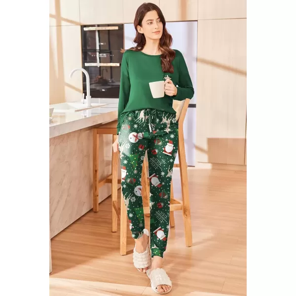 imageEkouaer Womens Pajamas Set Long Sleeve Christmas PJ Sets Soft Lounge Set for Women Sleepwear Joggers with PocketsGreen