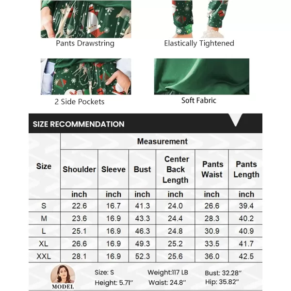 imageEkouaer Womens Pajamas Set Long Sleeve Christmas PJ Sets Soft Lounge Set for Women Sleepwear Joggers with PocketsGreen
