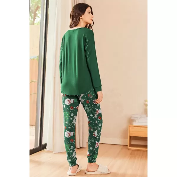 imageEkouaer Womens Pajamas Set Long Sleeve Christmas PJ Sets Soft Lounge Set for Women Sleepwear Joggers with PocketsGreen