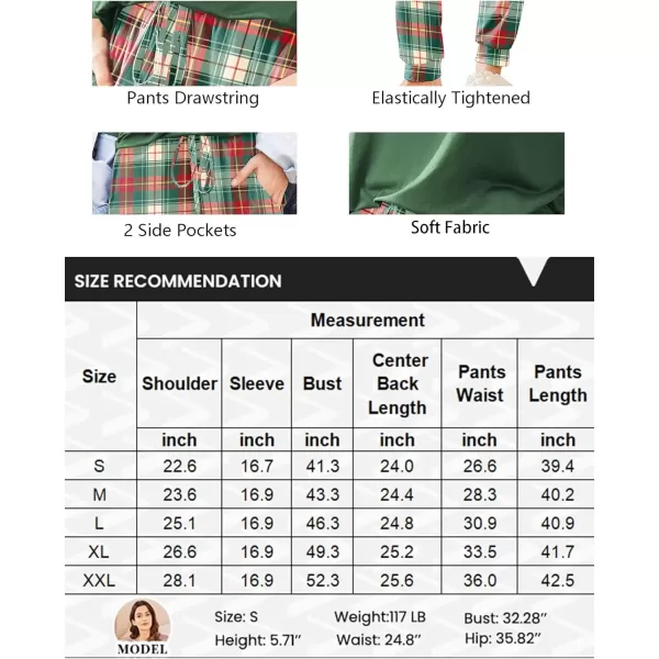 imageEkouaer Womens Pajamas Set Long Sleeve Christmas PJ Sets Soft Lounge Set for Women Sleepwear Joggers with PocketsGreen Plaid