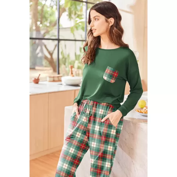 imageEkouaer Womens Pajamas Set Long Sleeve Christmas PJ Sets Soft Lounge Set for Women Sleepwear Joggers with PocketsGreen Plaid