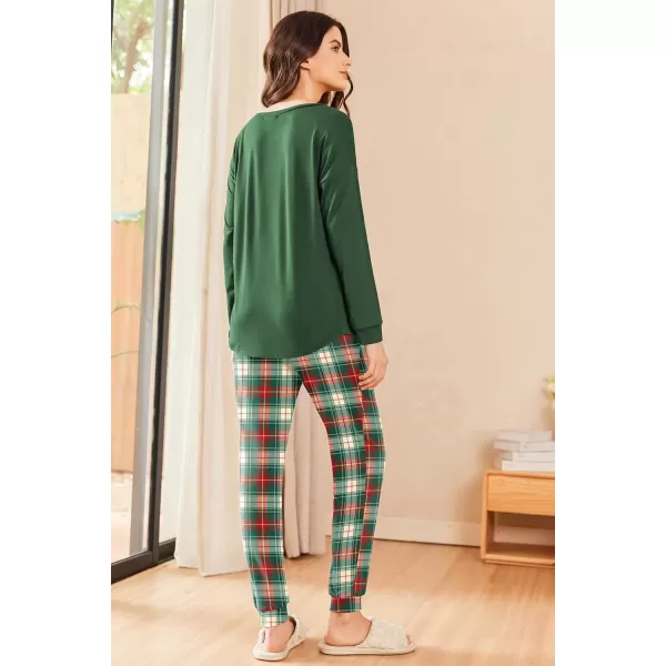 imageEkouaer Womens Pajamas Set Long Sleeve Christmas PJ Sets Soft Lounge Set for Women Sleepwear Joggers with PocketsGreen Plaid