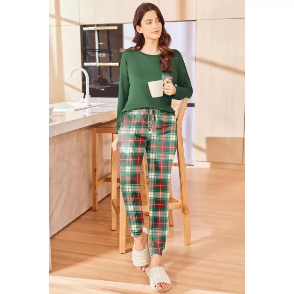 imageEkouaer Womens Pajamas Set Long Sleeve Christmas PJ Sets Soft Lounge Set for Women Sleepwear Joggers with PocketsGreen Plaid