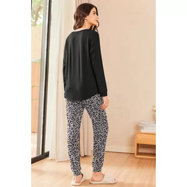 imageEkouaer Womens Pajamas Set Long Sleeve Christmas PJ Sets Soft Lounge Set for Women Sleepwear Joggers with PocketsLeopard