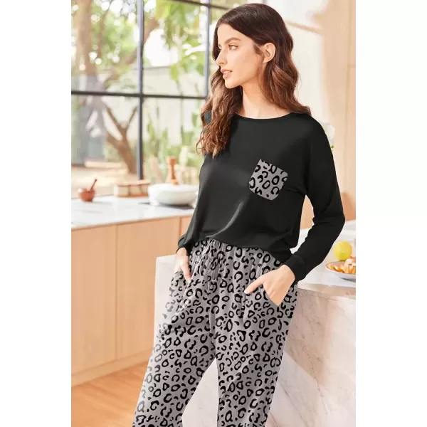 imageEkouaer Womens Pajamas Set Long Sleeve Christmas PJ Sets Soft Lounge Set for Women Sleepwear Joggers with PocketsLeopard