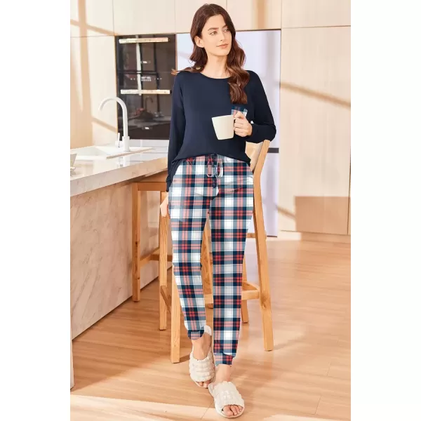 imageEkouaer Womens Pajamas Set Long Sleeve Christmas PJ Sets Soft Lounge Set for Women Sleepwear Joggers with PocketsNavy Plaid