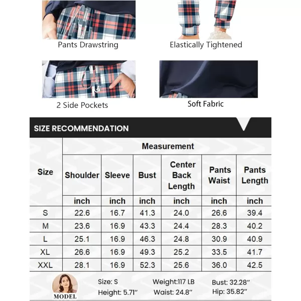 imageEkouaer Womens Pajamas Set Long Sleeve Christmas PJ Sets Soft Lounge Set for Women Sleepwear Joggers with PocketsNavy Plaid