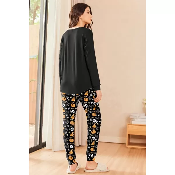 imageEkouaer Womens Pajamas Set Long Sleeve Christmas PJ Sets Soft Lounge Set for Women Sleepwear Joggers with PocketsOrange Pumpkin