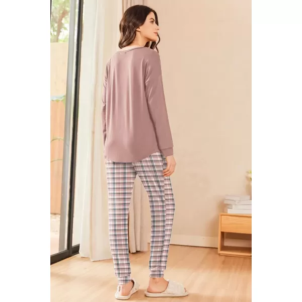 imageEkouaer Womens Pajamas Set Long Sleeve Christmas PJ Sets Soft Lounge Set for Women Sleepwear Joggers with PocketsPink Plaid