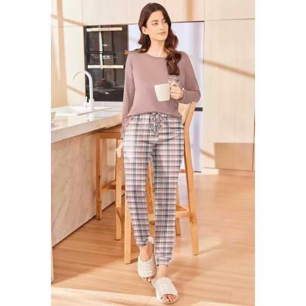 imageEkouaer Womens Pajamas Set Long Sleeve Christmas PJ Sets Soft Lounge Set for Women Sleepwear Joggers with PocketsPink Plaid