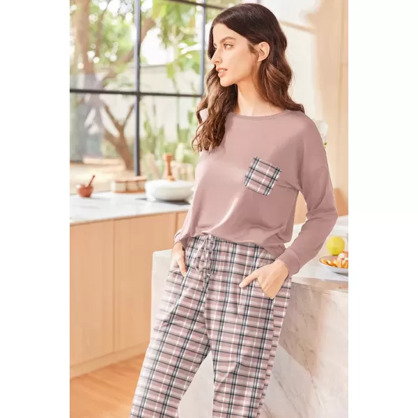 imageEkouaer Womens Pajamas Set Long Sleeve Christmas PJ Sets Soft Lounge Set for Women Sleepwear Joggers with PocketsPink Plaid