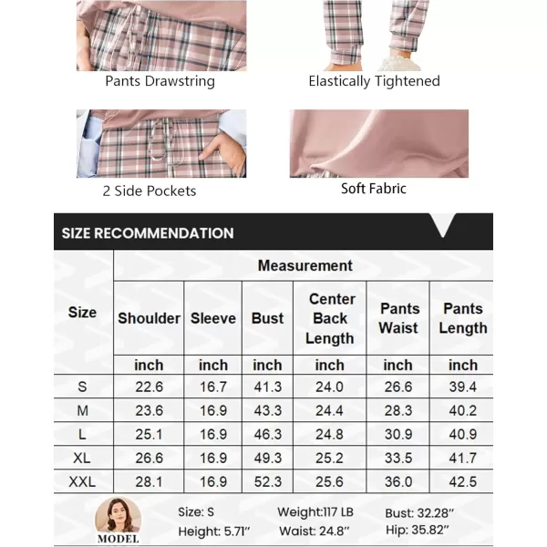imageEkouaer Womens Pajamas Set Long Sleeve Christmas PJ Sets Soft Lounge Set for Women Sleepwear Joggers with PocketsPink Plaid