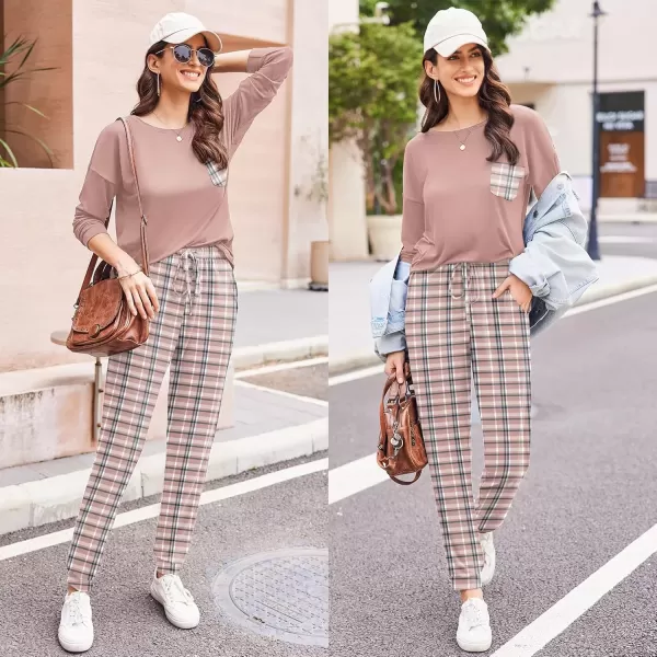 imageEkouaer Womens Pajamas Set Long Sleeve Christmas PJ Sets Soft Lounge Set for Women Sleepwear Joggers with PocketsPink Plaid