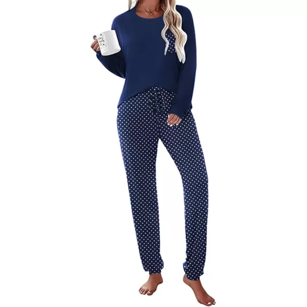 imageEkouaer Womens Pajamas Set Long Sleeve Christmas PJ Sets Soft Lounge Set for Women Sleepwear Joggers with PocketsPolka Dots