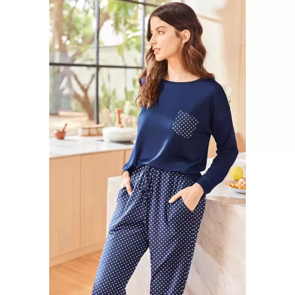 imageEkouaer Womens Pajamas Set Long Sleeve Christmas PJ Sets Soft Lounge Set for Women Sleepwear Joggers with PocketsPolka Dots