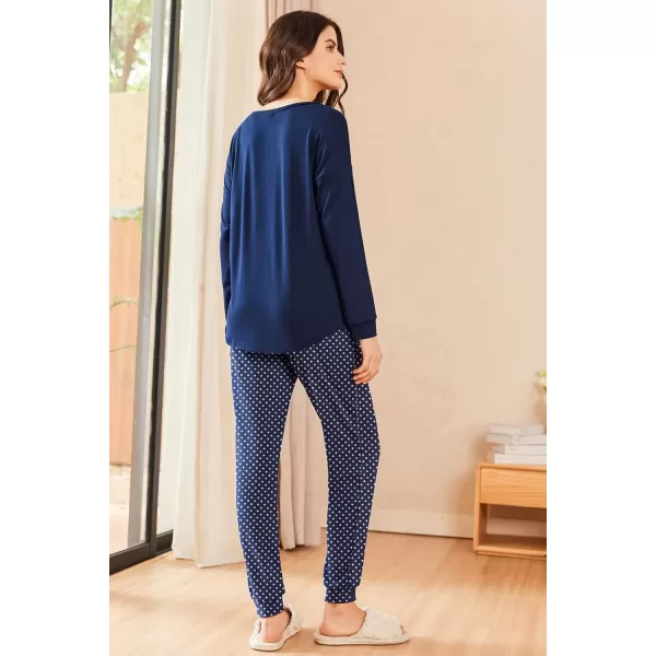 imageEkouaer Womens Pajamas Set Long Sleeve Christmas PJ Sets Soft Lounge Set for Women Sleepwear Joggers with PocketsPolka Dots