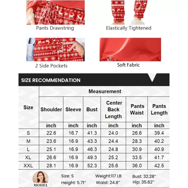 imageEkouaer Womens Pajamas Set Long Sleeve Christmas PJ Sets Soft Lounge Set for Women Sleepwear Joggers with PocketsRed Elk
