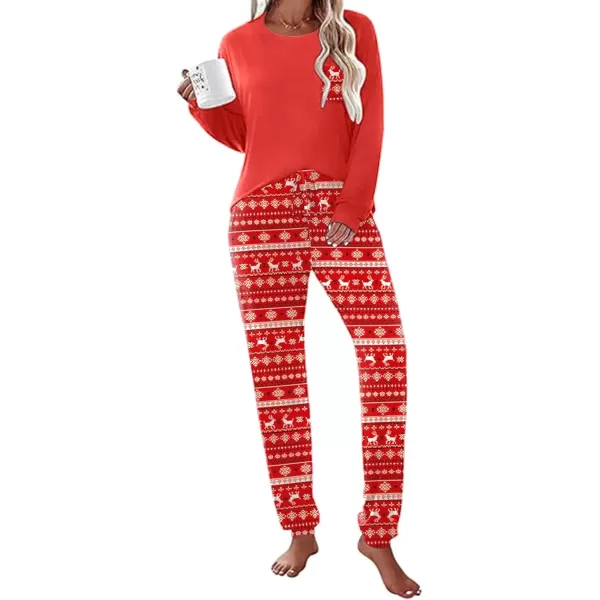 imageEkouaer Womens Pajamas Set Long Sleeve Christmas PJ Sets Soft Lounge Set for Women Sleepwear Joggers with PocketsRed Elk