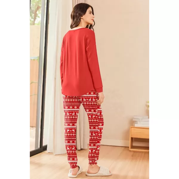 imageEkouaer Womens Pajamas Set Long Sleeve Christmas PJ Sets Soft Lounge Set for Women Sleepwear Joggers with PocketsRed Elk