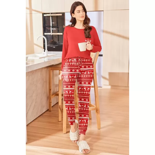 imageEkouaer Womens Pajamas Set Long Sleeve Christmas PJ Sets Soft Lounge Set for Women Sleepwear Joggers with PocketsRed Elk