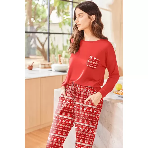 imageEkouaer Womens Pajamas Set Long Sleeve Christmas PJ Sets Soft Lounge Set for Women Sleepwear Joggers with PocketsRed Elk