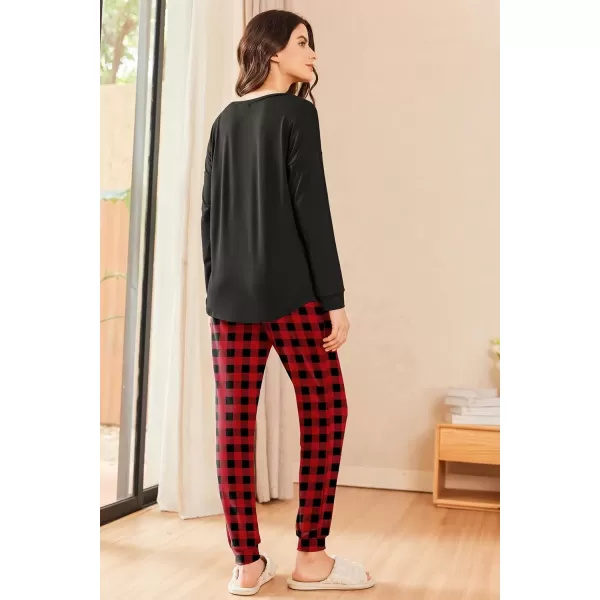 imageEkouaer Womens Pajamas Set Long Sleeve Christmas PJ Sets Soft Lounge Set for Women Sleepwear Joggers with PocketsRed Plaid