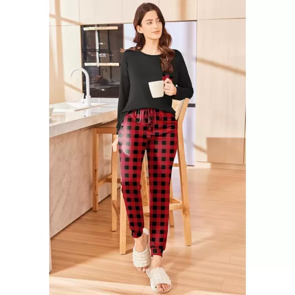 imageEkouaer Womens Pajamas Set Long Sleeve Christmas PJ Sets Soft Lounge Set for Women Sleepwear Joggers with PocketsRed Plaid