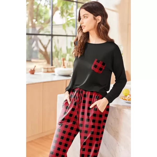 imageEkouaer Womens Pajamas Set Long Sleeve Christmas PJ Sets Soft Lounge Set for Women Sleepwear Joggers with PocketsRed Plaid