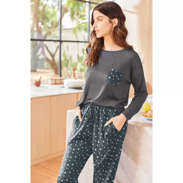 imageEkouaer Womens Pajamas Set Long Sleeve Christmas PJ Sets Soft Lounge Set for Women Sleepwear Joggers with PocketsStars