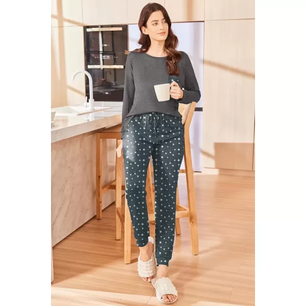 imageEkouaer Womens Pajamas Set Long Sleeve Christmas PJ Sets Soft Lounge Set for Women Sleepwear Joggers with PocketsStars