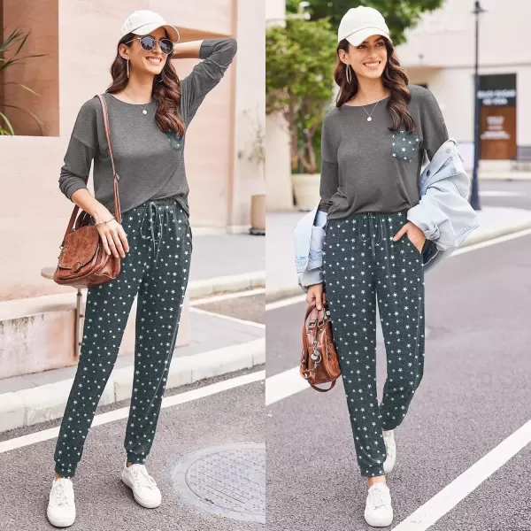 imageEkouaer Womens Pajamas Set Long Sleeve Christmas PJ Sets Soft Lounge Set for Women Sleepwear Joggers with PocketsStars