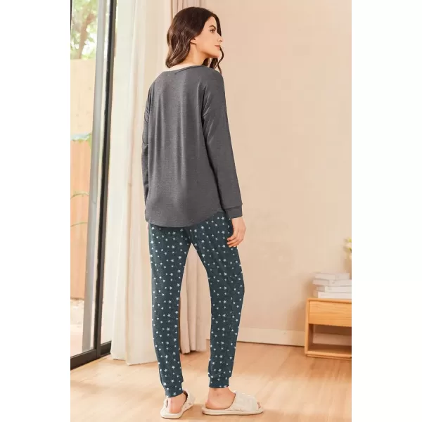 imageEkouaer Womens Pajamas Set Long Sleeve Christmas PJ Sets Soft Lounge Set for Women Sleepwear Joggers with PocketsStars