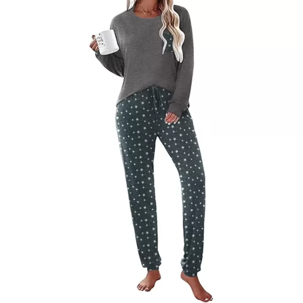 imageEkouaer Womens Pajamas Set Long Sleeve Christmas PJ Sets Soft Lounge Set for Women Sleepwear Joggers with PocketsStars